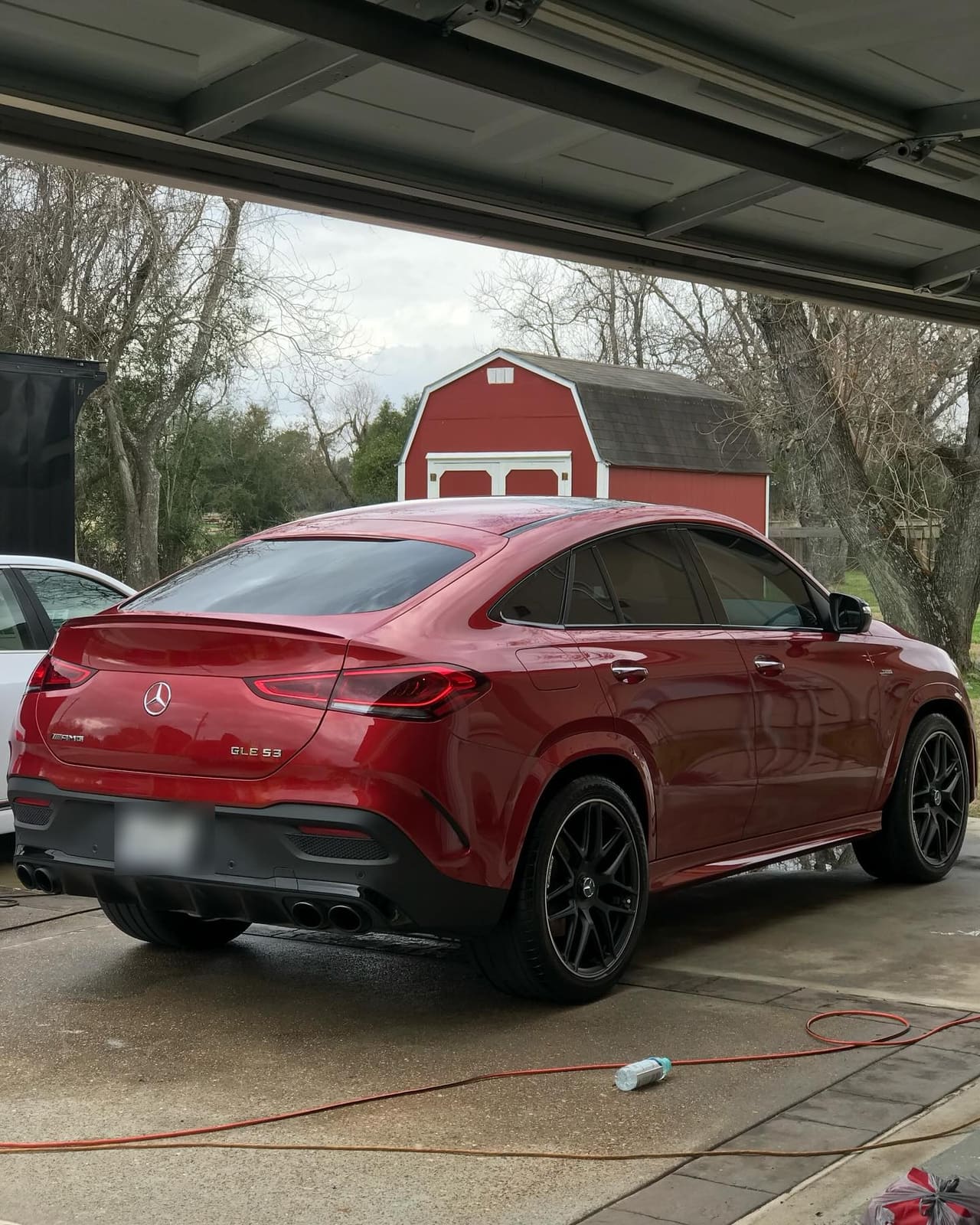 Red Mercedes-AMG GLE 53 coupe after a full detail